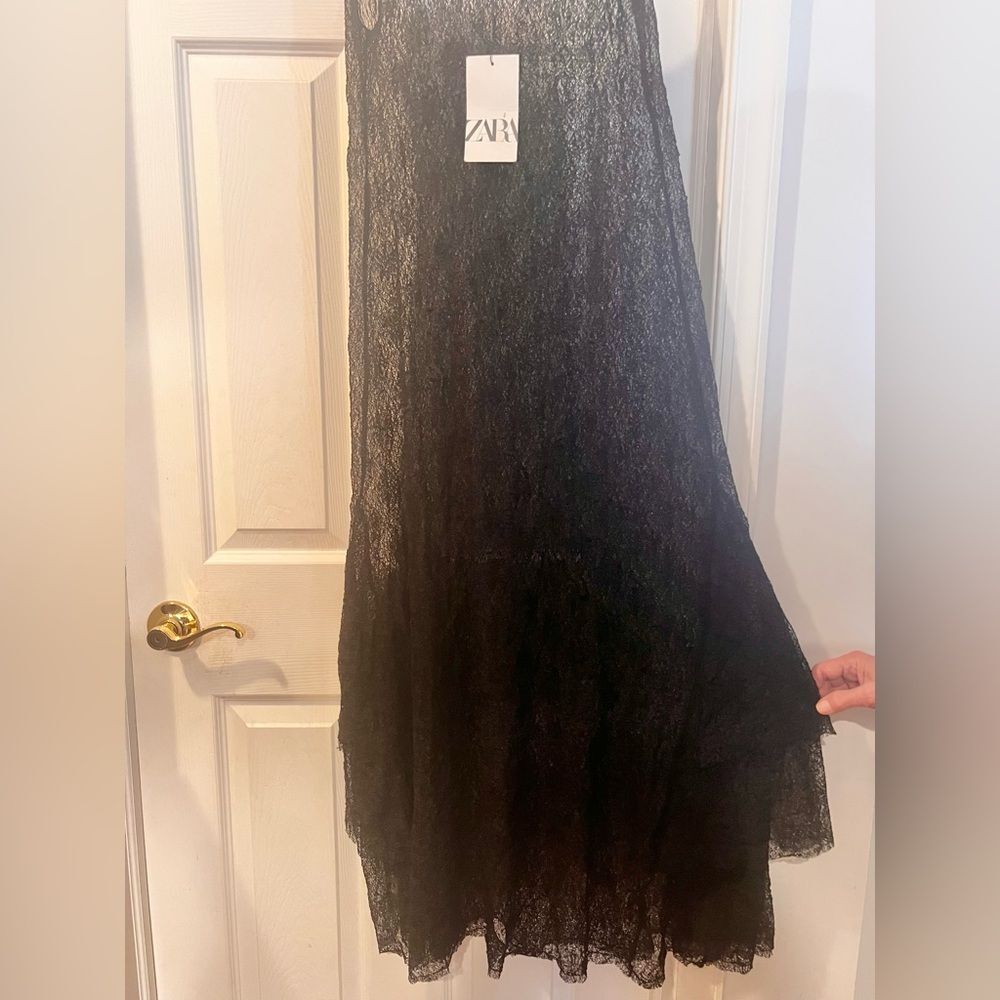 ZARA L Black Lace Dress w layered flounce hem. NWT - Picture 13 of 16